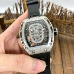 Luxury Replica Richard Mille Diamond Skull RM52-01 Watches Black Rubber Strap